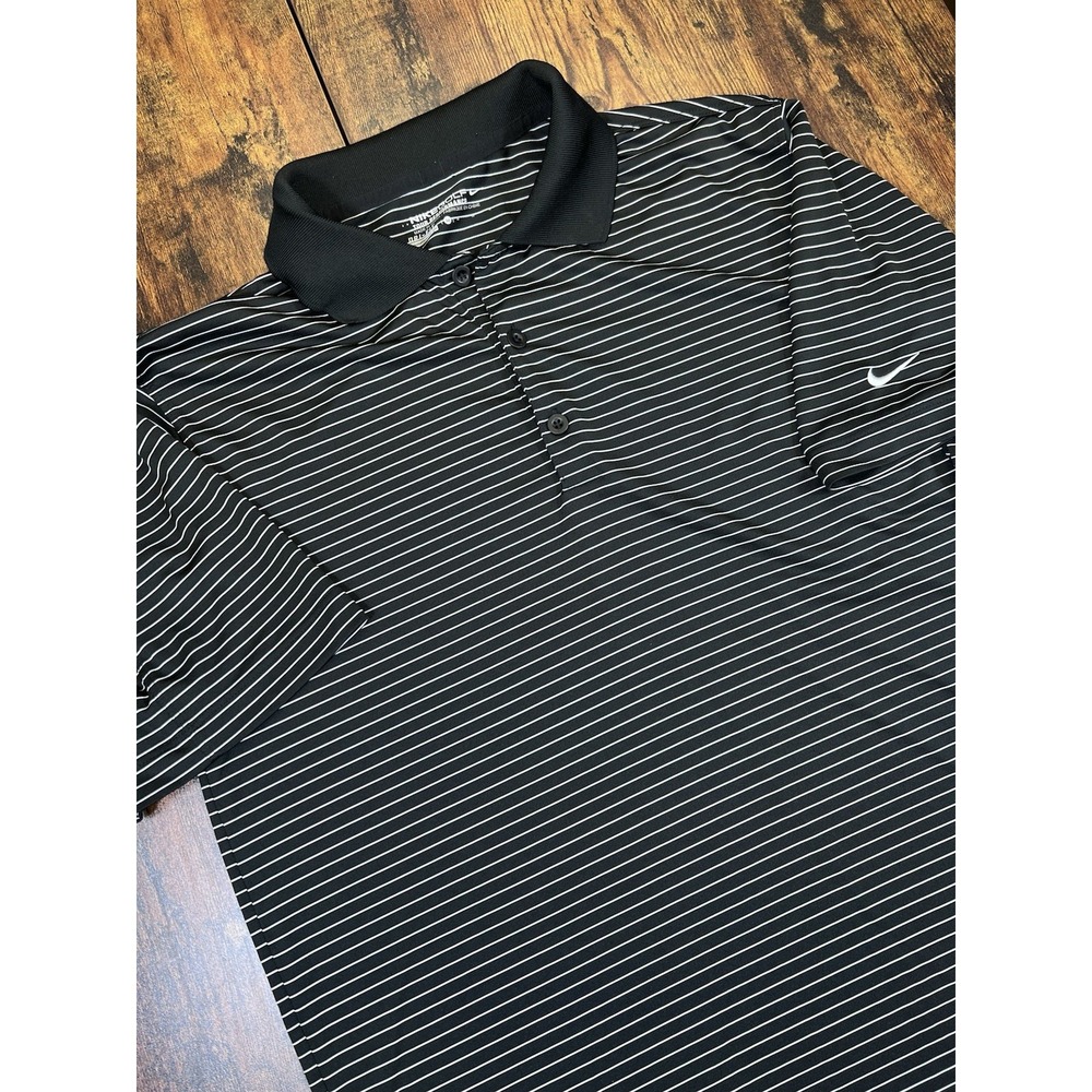 Nike Golf Tour Performance Mens Size Medium Black White Striped Polo Shirt